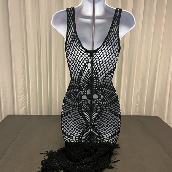 Hera Collection Black Knit Crochet Cover-Up Dress - Picture 4 of 5